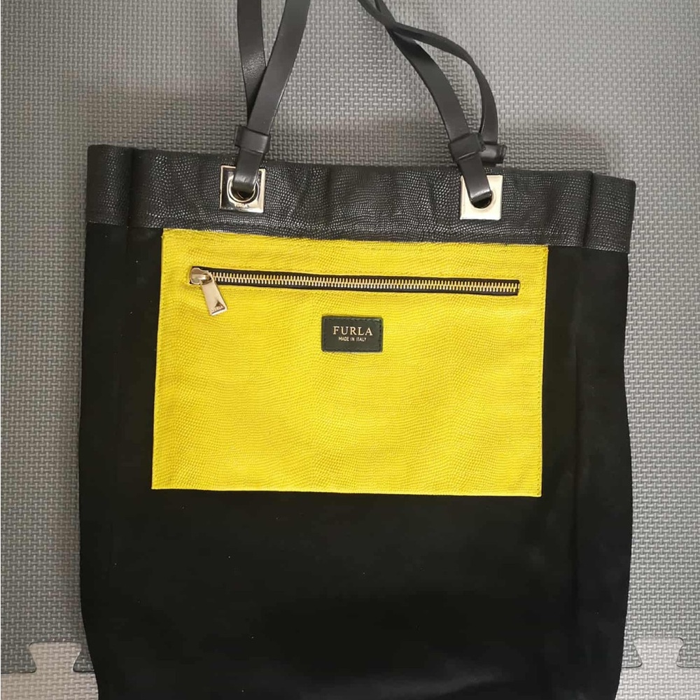 Furla Black and Yellow Leather Tote